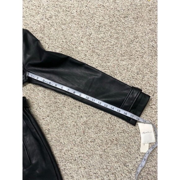 Kenneth Cole Black Faux Leather Trench Coat – Belted Longline Moto Chic M - Picture 7 of 12